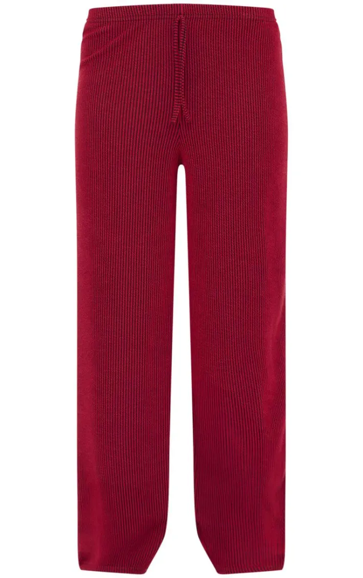 Burgundy Two Tone Crinkle Rib Slouchy Fit Pants