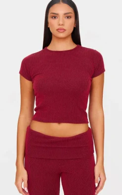 Burgundy Two Tone Crinkle Rib T-shirt