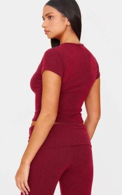 Burgundy Two Tone Crinkle Rib T-shirt