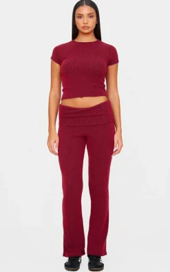 Burgundy Two Tone Crinkle Rib T-shirt