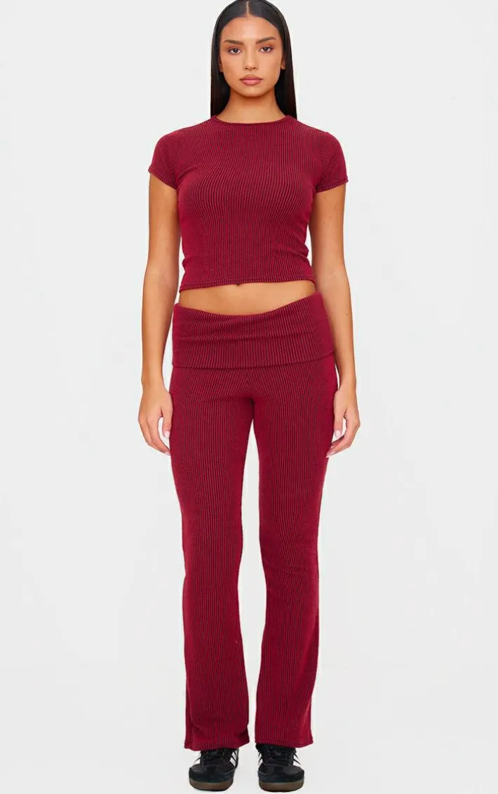 Burgundy Two Tone Crinkle Rib T-shirt