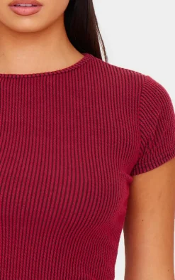 Burgundy Two Tone Crinkle Rib T-shirt