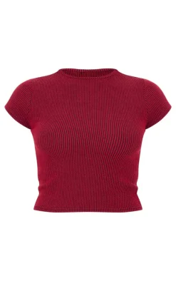 Burgundy Two Tone Crinkle Rib T-shirt
