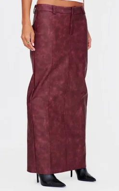Burgundy Washed Faux Leather Maxi Skirt