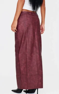 Burgundy Washed Faux Leather Maxi Skirt