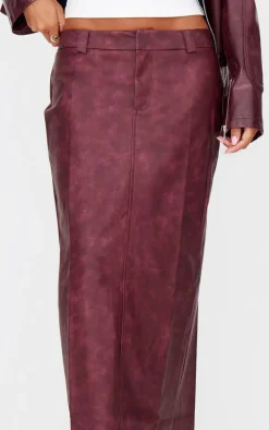 Burgundy Washed Faux Leather Maxi Skirt
