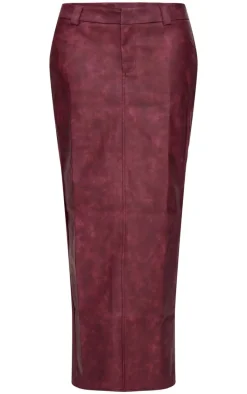 Burgundy Washed Faux Leather Maxi Skirt