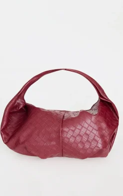 Burgundy Weaved Oversized Slouchy Tote