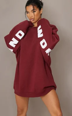 Burgundy Winter Wonderland Printed Graphic Oversized Sweat Dress
