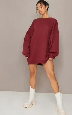 Burgundy Winter Wonderland Printed Graphic Oversized Sweat Dress