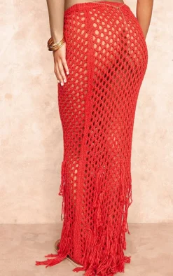 Burnt Orange Crochet Maxi Skirt