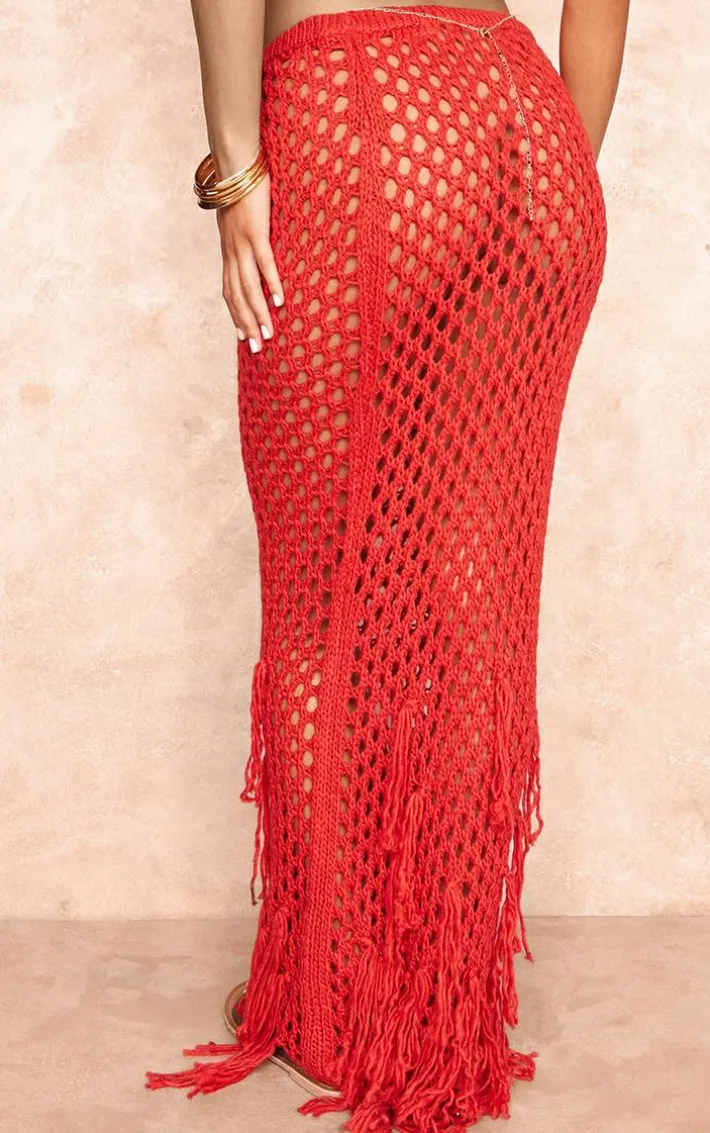 Burnt Orange Crochet Maxi Skirt