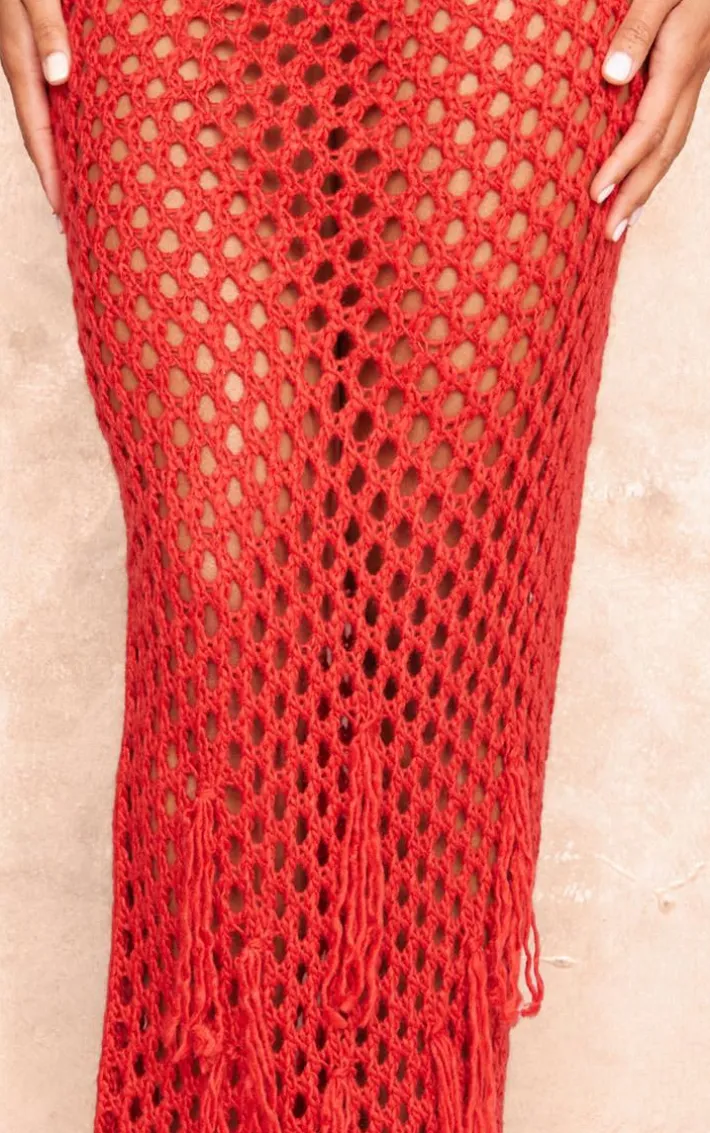 Burnt Orange Crochet Maxi Skirt