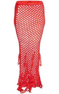 Burnt Orange Crochet Maxi Skirt