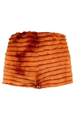 Burnt Orange Frayed Textured Hot Pants