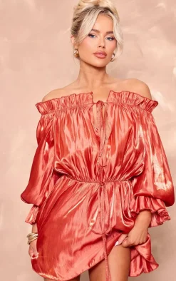 Burnt Orange Iridescent Bardot Floaty Romper