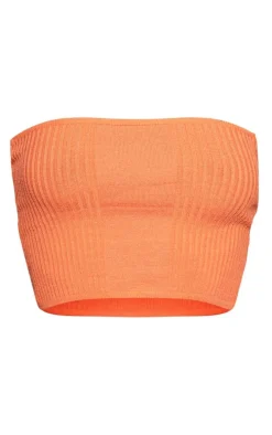 Burnt Orange Ribbed Style Bandeau Soft Knit Top