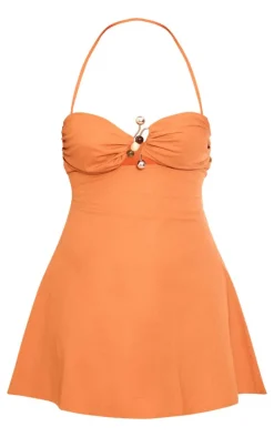 Burnt Orange Trim Detail Shift Dress