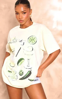 Butter Cream Margarita Printed Oversized T Shirt