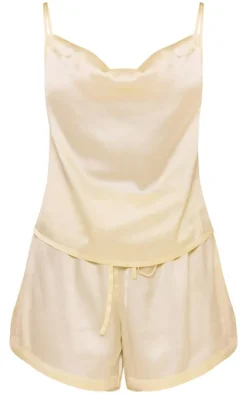 Butter Cream Satin Cowl Neck Cami And Short Pj Set