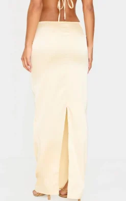 Butter Cream Satin Mid Rise Maxi Skirt