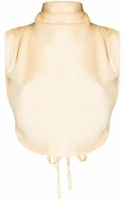 Butter Cream Satin Tie Side High Neck Cowl Crop Top