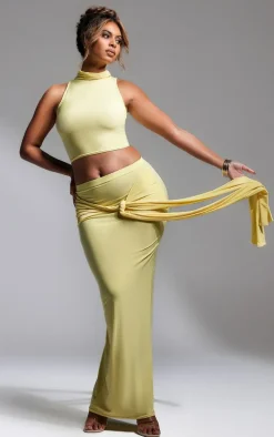 Butter Cream Slinky Tie Detail Maxi Skirt