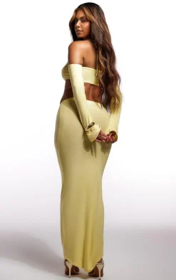 Butter Cream Slinky Twist Front Long Sleeve Bardot Top