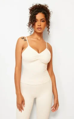 Butter Cream Snatched Sculpt Ruched Bust Strappy Cami Top