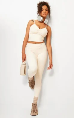 Butter Cream Snatched Sculpt Ruched Bust Strappy Cami Top