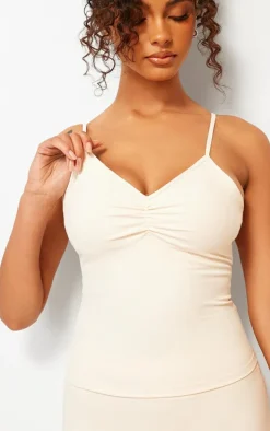Butter Cream Snatched Sculpt Ruched Bust Strappy Cami Top