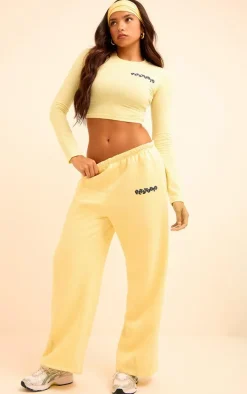 Butter Yellow PLT Studio Archive Puff Print Cotton Long Sleeve Crop Top