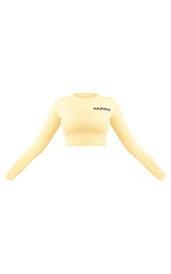 Butter Yellow PLT Studio Archive Puff Print Cotton Long Sleeve Crop Top