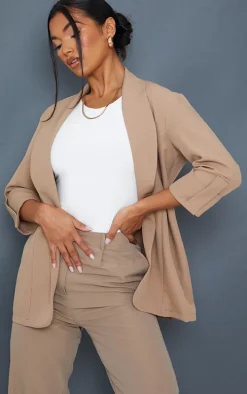 Camel Basic Turn Up Sleeve Blazer