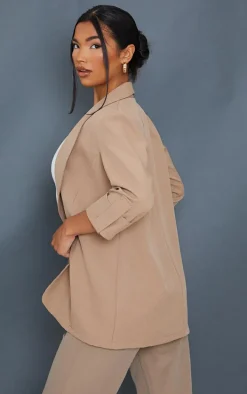 Camel Basic Turn Up Sleeve Blazer