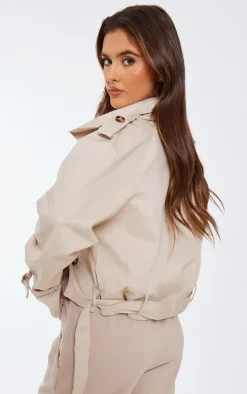 Camel Belted Hem Cropped Trench Coat