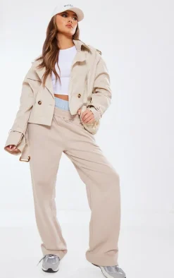 Camel Belted Hem Cropped Trench Coat