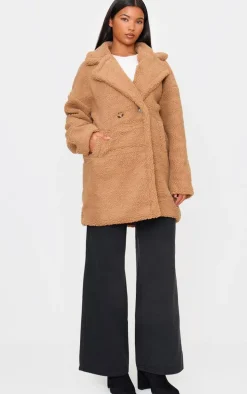 Camel Borg Lapel Drop Arm Midi Coat