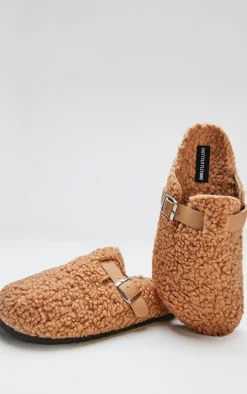 Camel Borg Round Toe Buckle Mule Clogs