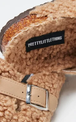 Camel Borg Round Toe Buckle Mule Clogs