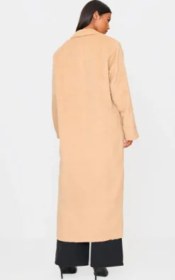 Camel Brushed Wool Look Oversized Drop Shoulder Coat