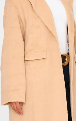 Camel Brushed Wool Look Oversized Drop Shoulder Coat
