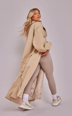 Camel Cargo Pocket Detail Oversized Trench Coat