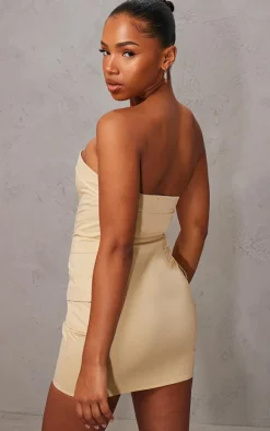 Camel Cargo Pocket Zip Up Bandeau Bodycon Dress