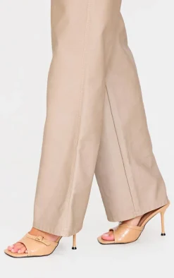 Camel Croc PU Square Toe Gold Buckle High Stiletto Heeled Mules