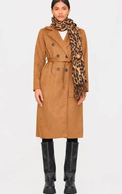 Camel Faux Suede Trench Coat