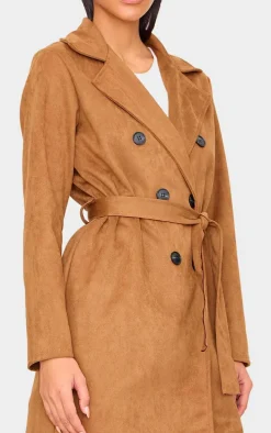 Camel Faux Suede Trench Coat