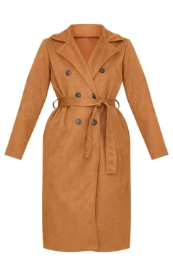 Camel Faux Suede Trench Coat