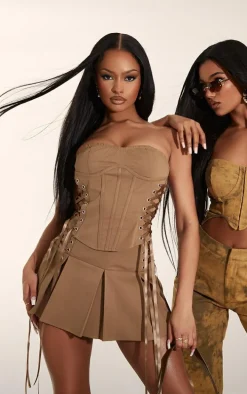 Camel Lace Up Corset Top