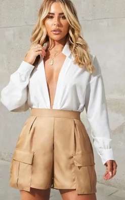 Camel Pocket Detail Cargo Shorts